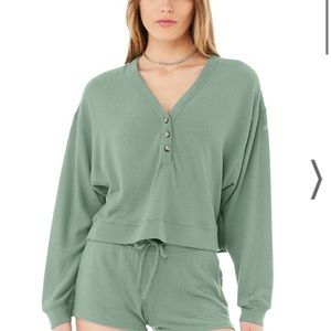 Alolux Soho Cropped Henley- Soft Sea Grass